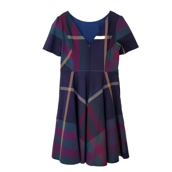 Modcloth Definitively Darling Fit and Flare Dress Womens 14 Blue Plaid Retro Fab - Picture 2 of 16